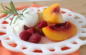 Poached peaches with rosemary