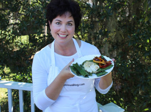 Nicole with cod in banana leaves