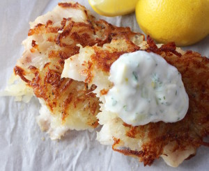 potato encrusted grouper stacked