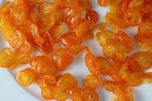 candied kumquats on plate