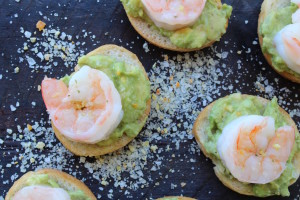 shrimp avocado toast on board