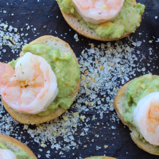 shrimp avocado toast on board