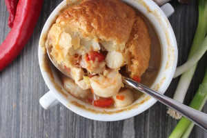 thai seafood pot pie spoon