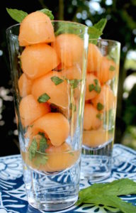 cantaloupe with mint in glasses