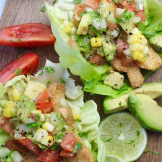 lettuce fish tacos on cutting board