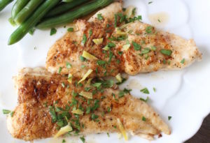 flounder brown butter on dish