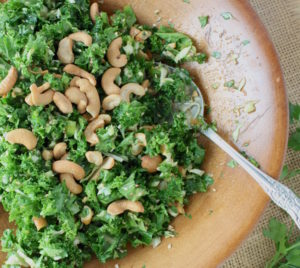 kale cashew salad in bowl